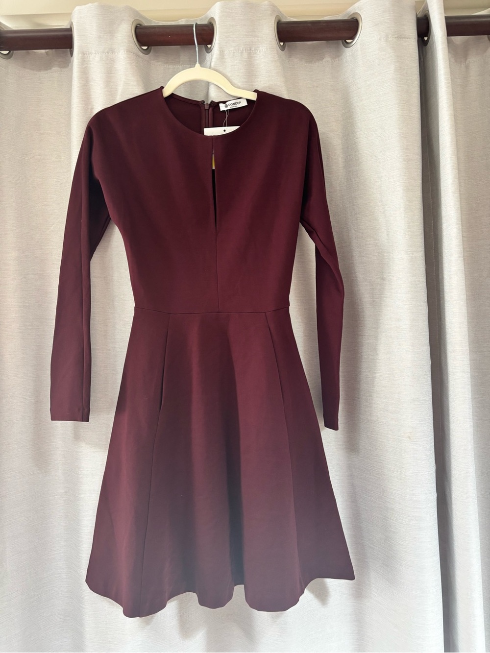 Long-Sleeve Burgundy Fit-and-Flare Dress Dondup